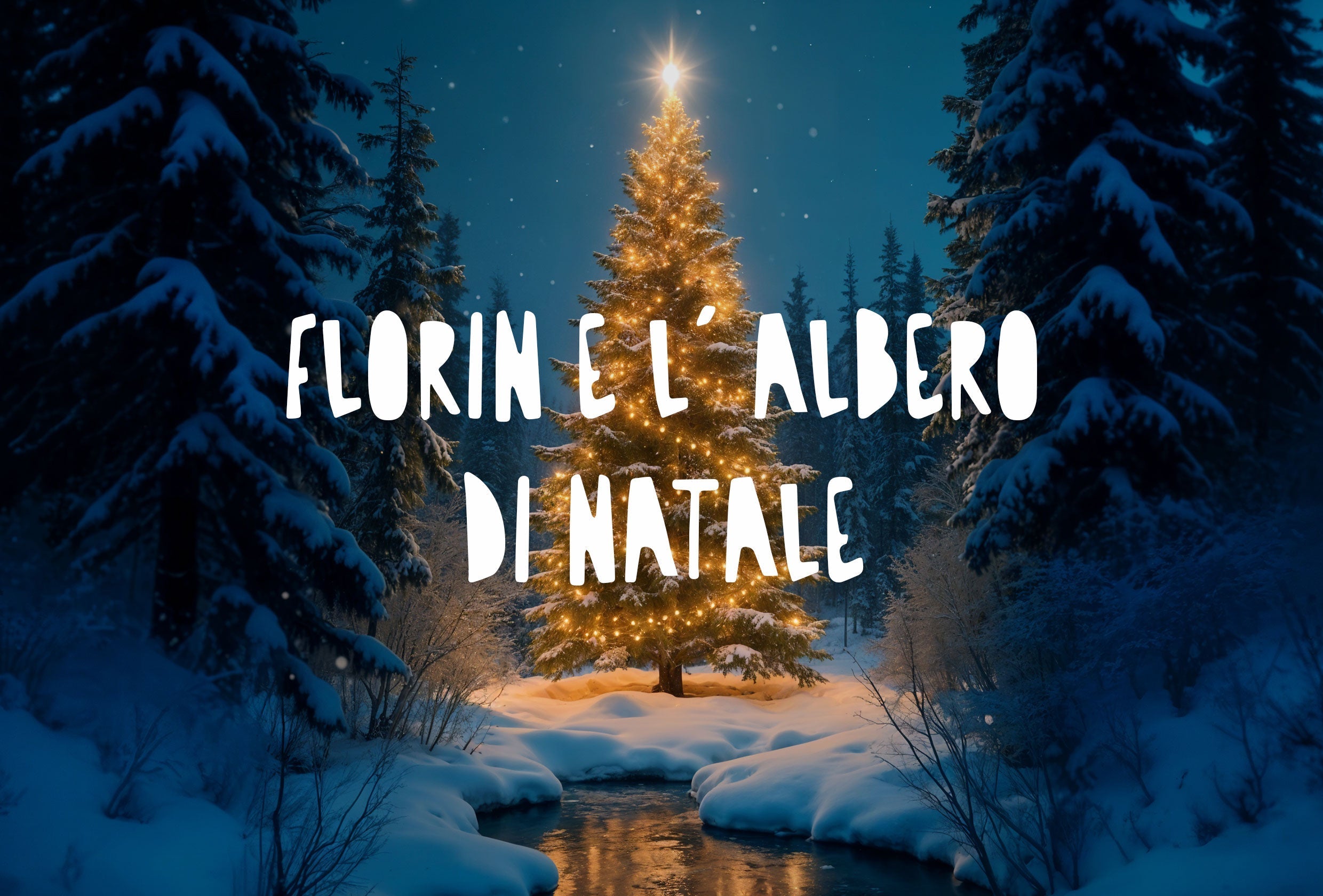 un rigoglioso albero di Natale illuminato al centro del parco del villaggio