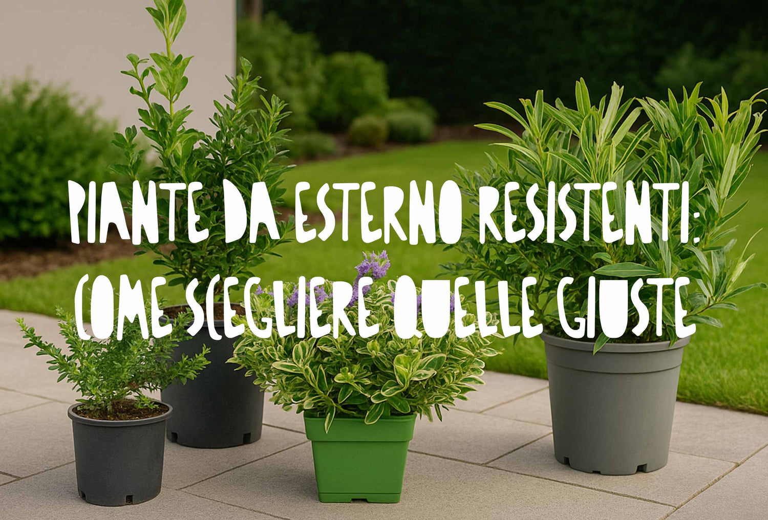 una combinazione di arbusti sempreverdi e piante da esterno robuste