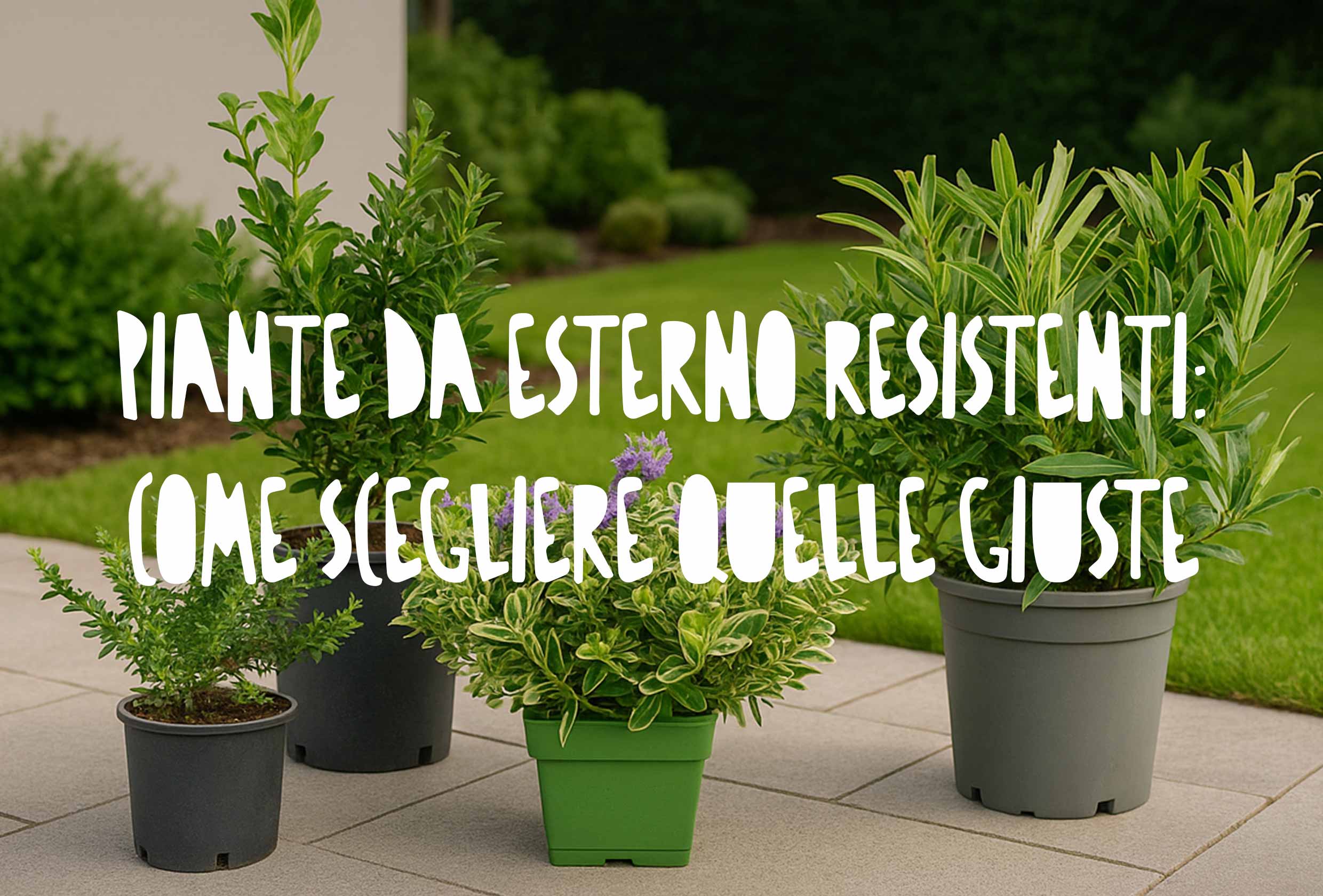 una combinazione di arbusti sempreverdi e piante da esterno robuste