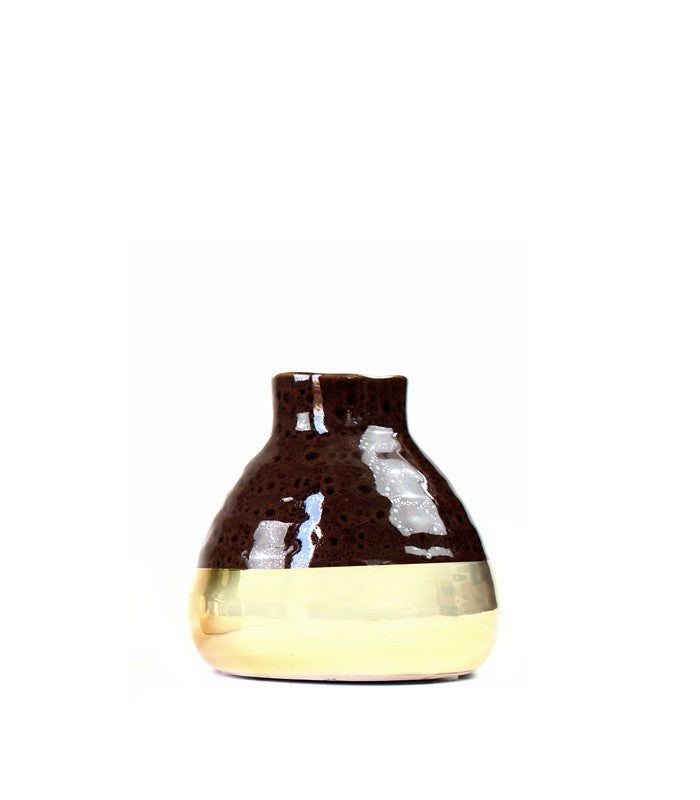 Vaso in ceramica S bicolor marrone e oro